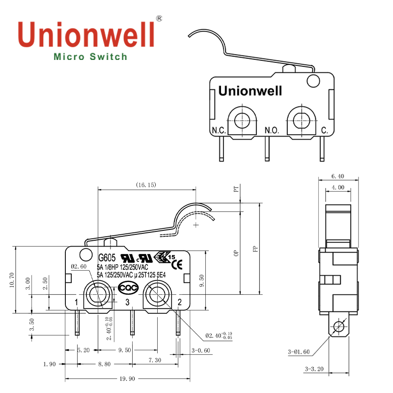 Jenama Unionwell. Simulated Roller Lever Micro Switch